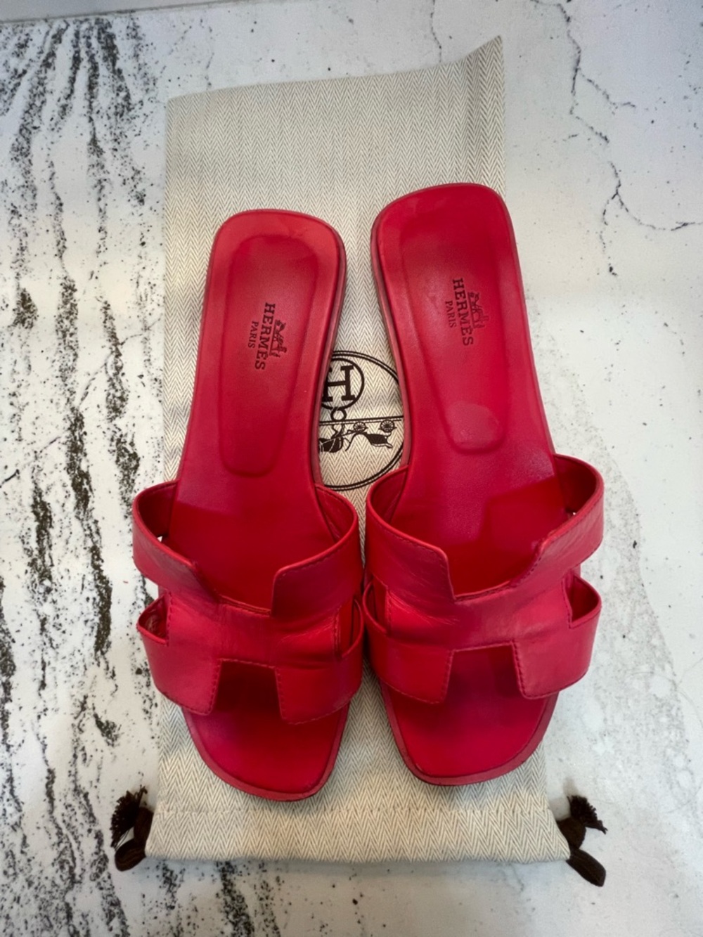 Hermes Oran Bright Pink H-Cut Leather Slide Sandals - Picture 7 of 10